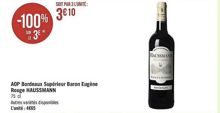Aop Bordeaux Supérieur Baron Eugère Rouge Haussmann
