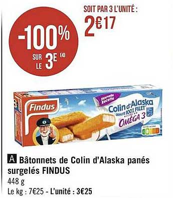 Bâtonnets De Colin D'alaska Panés Surgelés Findus