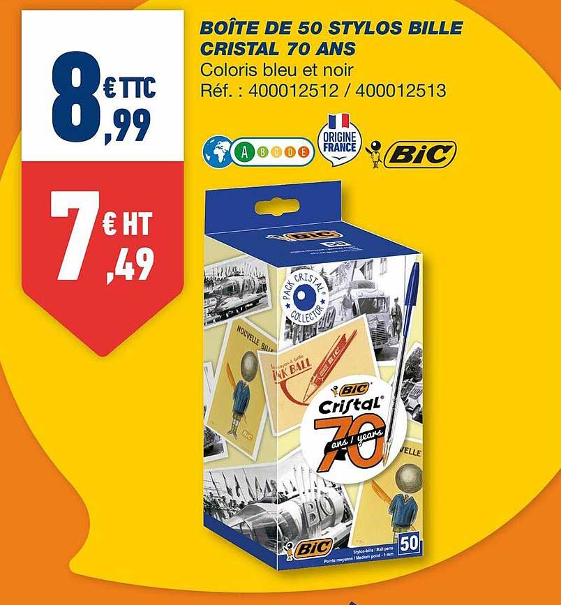 boîte de 50 stylos bille cristal 70 ans