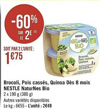 brocoli, pois cassés, quinoa dès 8 mois nestlé naturnes bio