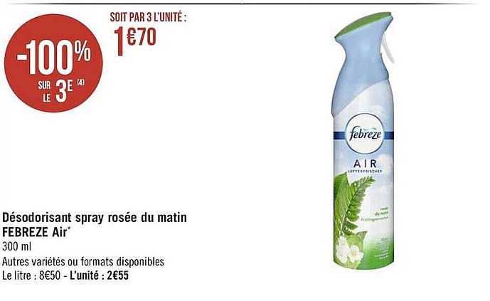 désodorisant spray rosée du matin febreze air