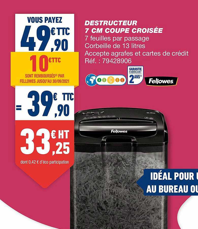 destructeur 7 cm coupe croisée fellowes