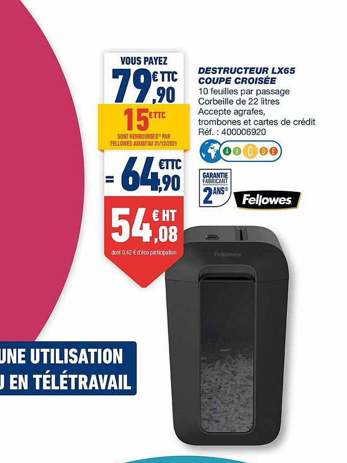 destructeur lx65 coupe croisée fellowes