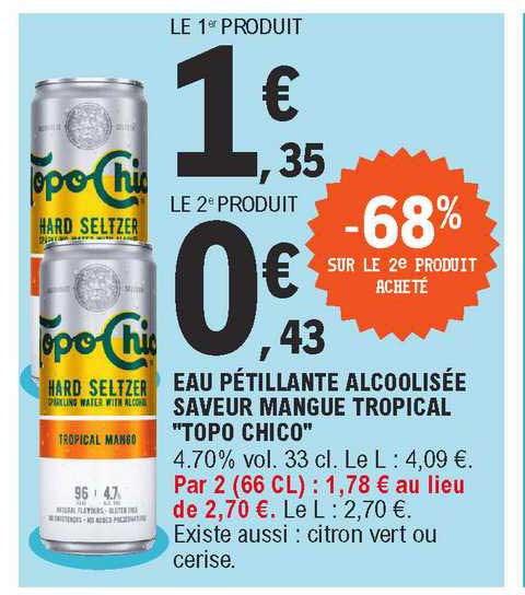 eau pétillante alcoolisée saveur mangue tropical "topo chico"
