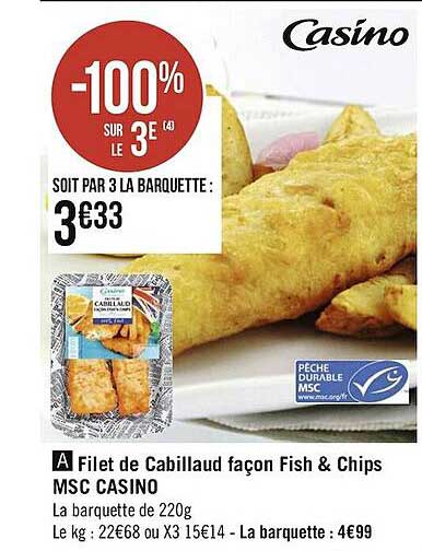 filet de cabillaud façon fish & chips msc casino