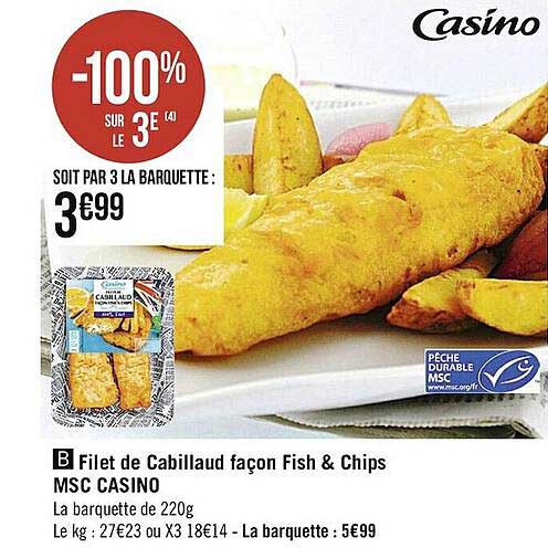 filet de cabillaud façon fish & chips msc casino