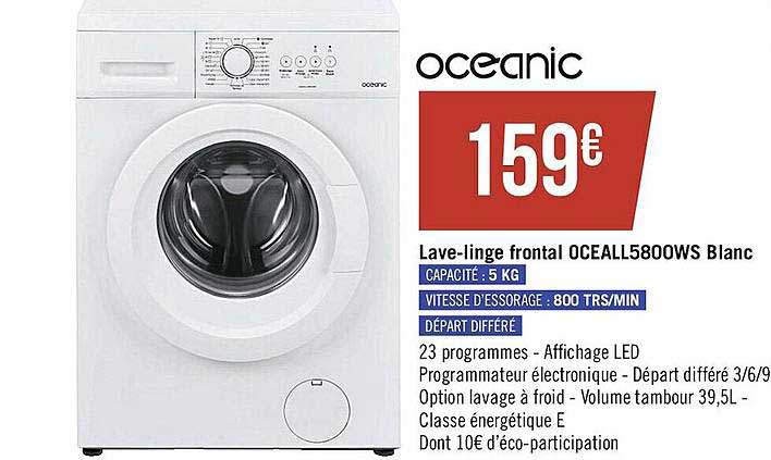 lave-linge frontal oceall5800ws blanc oceanic