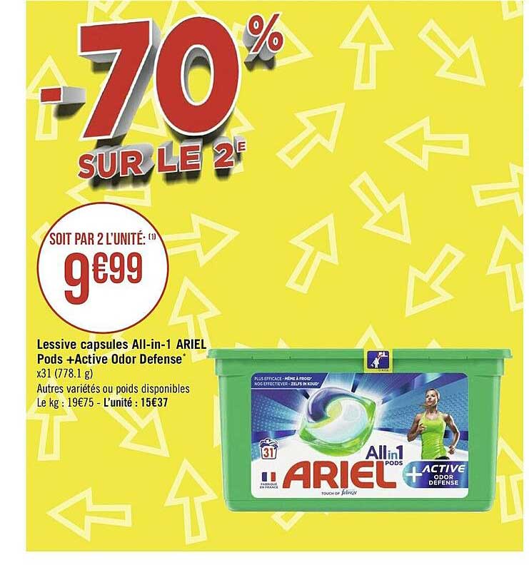 lessive capsules all-in-1 ariel pods + active odor defense