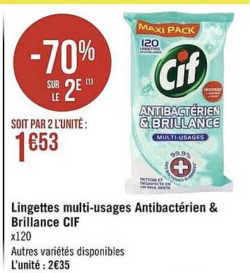 lingettes multi-usages antibactérien & brillance cif