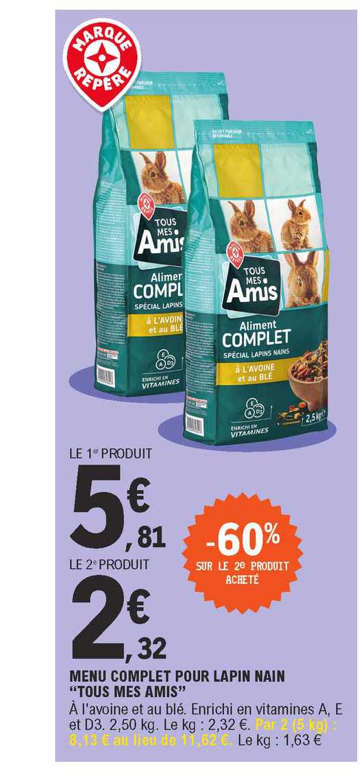 menu complet pour lapin nain "tous mes amis"