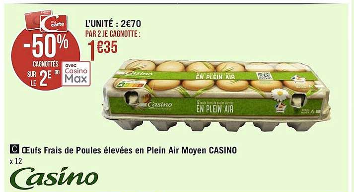 oeufs frais de poules élevées en plain air moyen casino