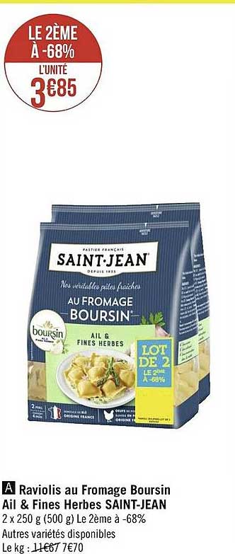 raviolis au fromage boursin ail & fines herbes saint-jean