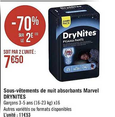 sous-vêtements de nuit absorbants marvel drynites