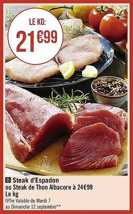 steak d'espadon ou steak de thon albacore