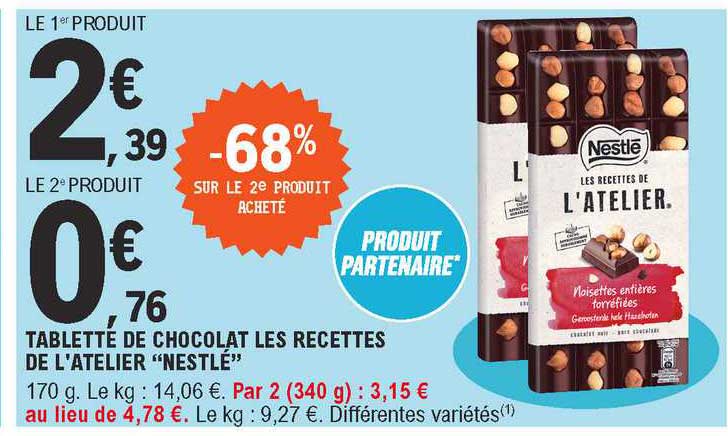 tablette de chocolat les recettes de l'atelier "nestlé"