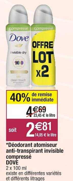 déodorant atomiseur anti-transpirant invisible compressé dove