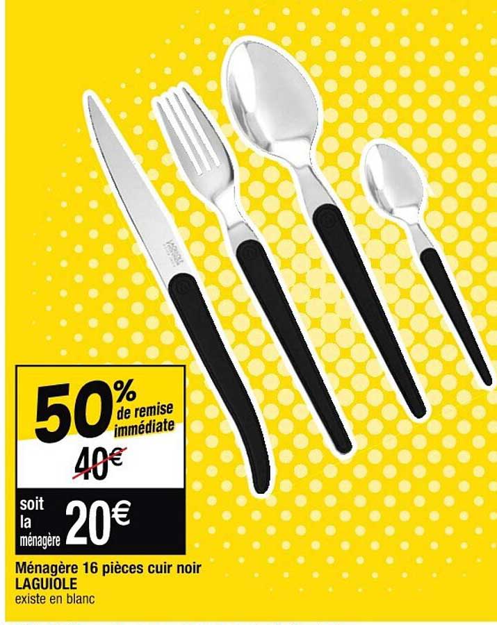 Ménagère 16 Pièces Cuir Noir Laguiole