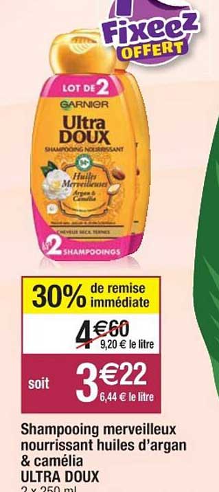shampooing merveilleux nourrissant huiles d'argan & camélia ultra doux