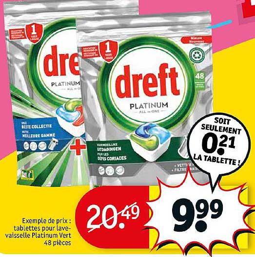 tablettes pour lave-vaisselle platinum vert 48 pièces dreft