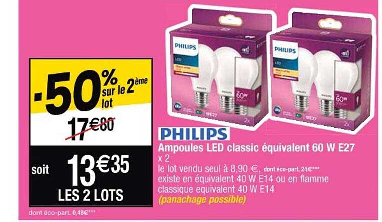 Ampoules Led Classic équivalent 60 W E27 Philips