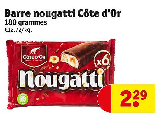 barre nougatti côte d'or 180 grammes