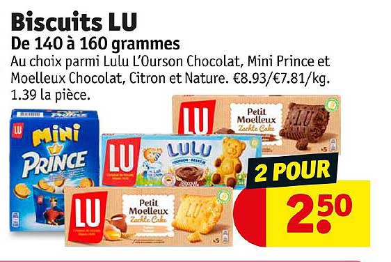 biscuits lu de 140 à 160 grammes