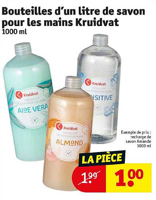 bouteilles d'un litre de savon pour les mains kruidvat