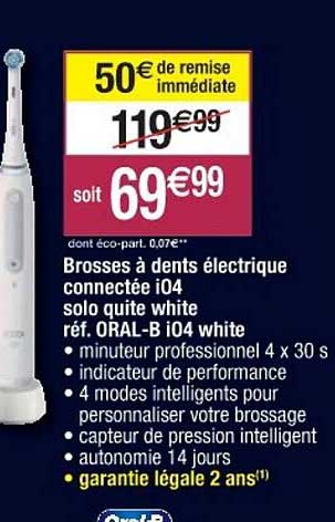 brosse à dents électrique connectée i04 solo quite white oral-b