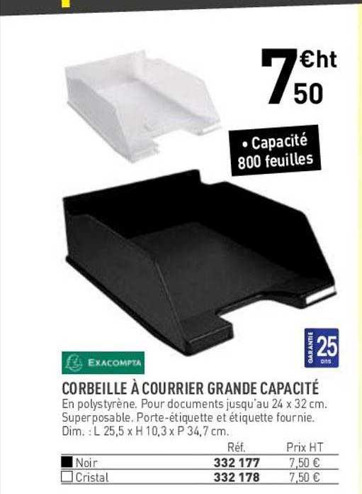 corbeille à courrier grande capacité exacompta