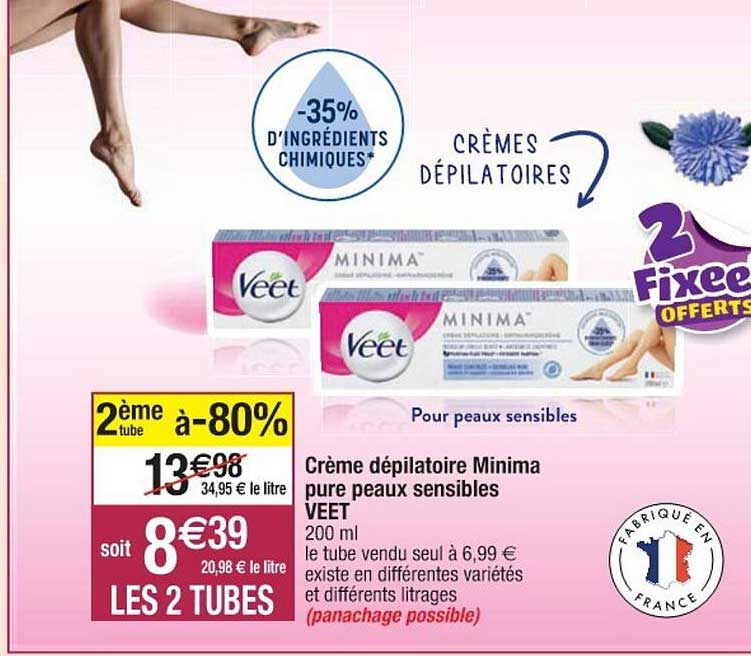 crème dépilatoire minima pure peaux sensibles veet