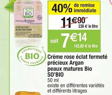 crème rose éclat fermeté précieux argan peaux matures bio so'bio