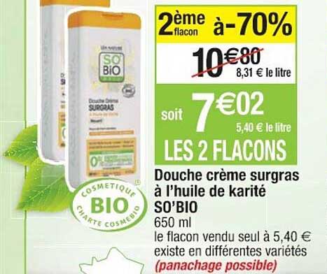 douche crème surgras à l'huile de karité so'bio