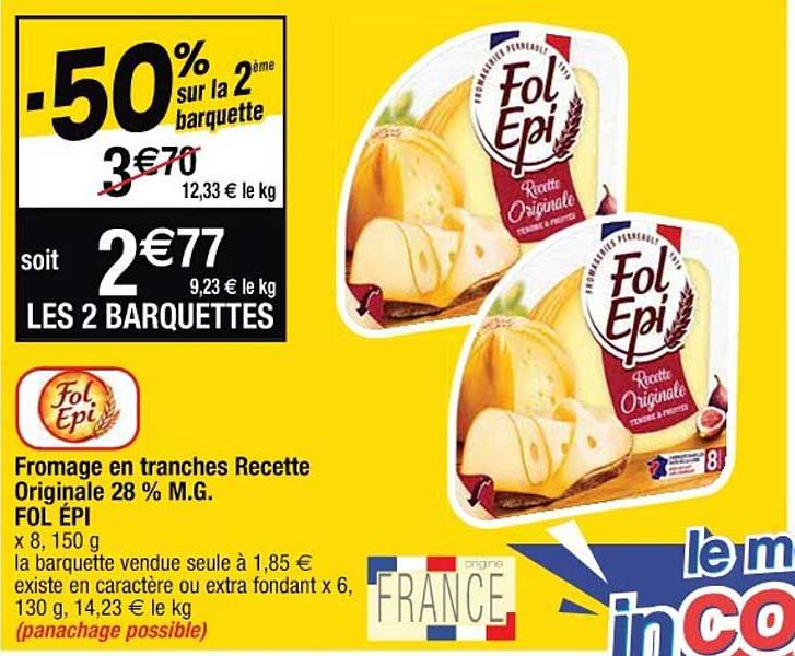 fromage en tranches recette originale 28% m.g. fol épi