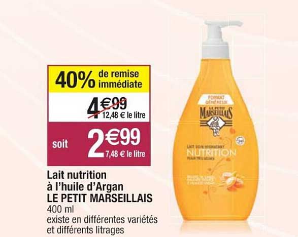 lait nutrition à l'huile d'argan le petit marseillais