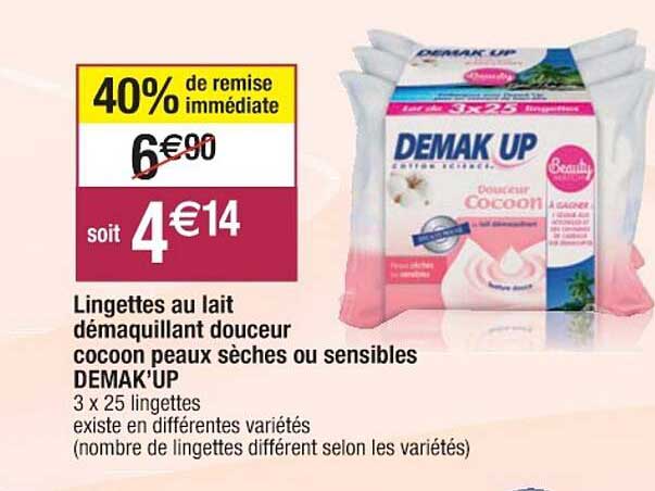 lingettes au lait démaquillant douceur cocoon peaux sèches ou sensibles demak'up