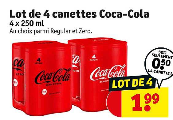 lot de 4 canettes coca-cola 4 x 250ml