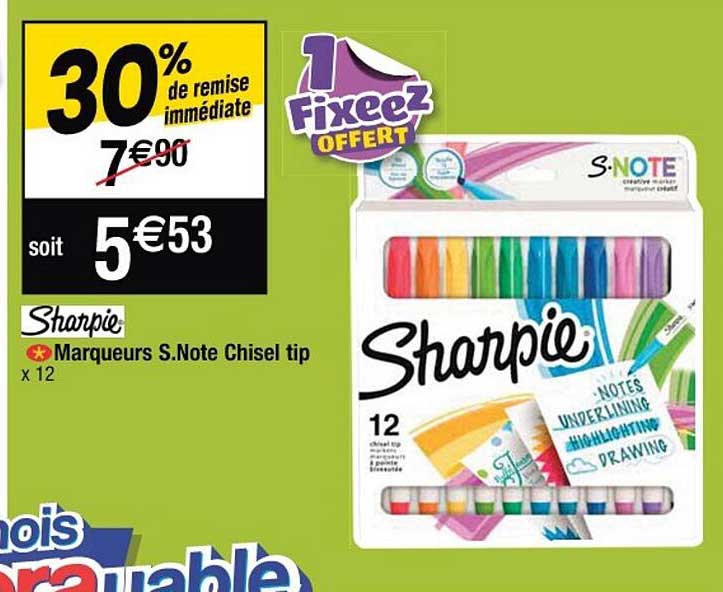 marqueurs s.note chisel tip sharpie