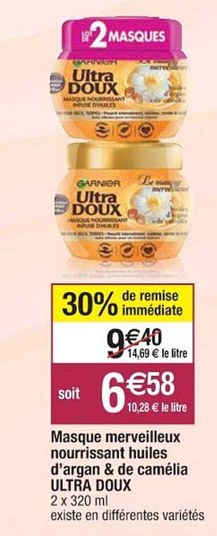 masque merveilleux nourrissant huiles d'argan & de camélia ultra doux