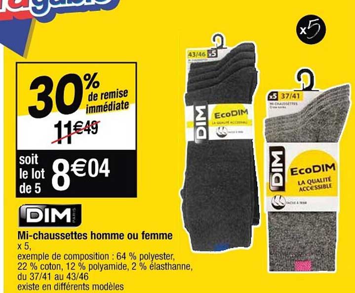 mi-chaussettes homme ou femme dim