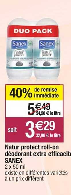 natur protect roll-on déodorant extra efficacité sanex