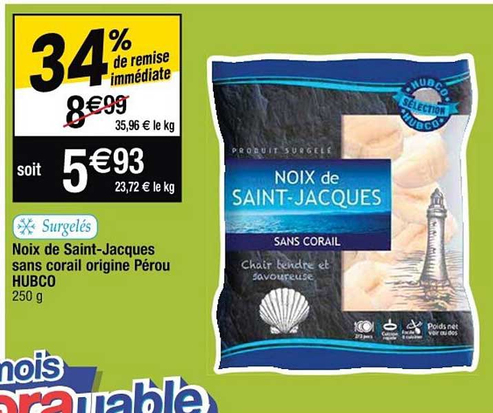 noix de saint-jacques sans corail origine pérou hubco