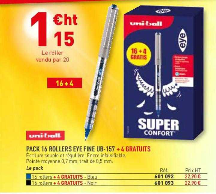 pack 16 rollers eye fine ub-157 + 4 gratuits uni-ball