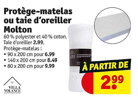 protège-matelas ou taie d'oreiller molton villa volance