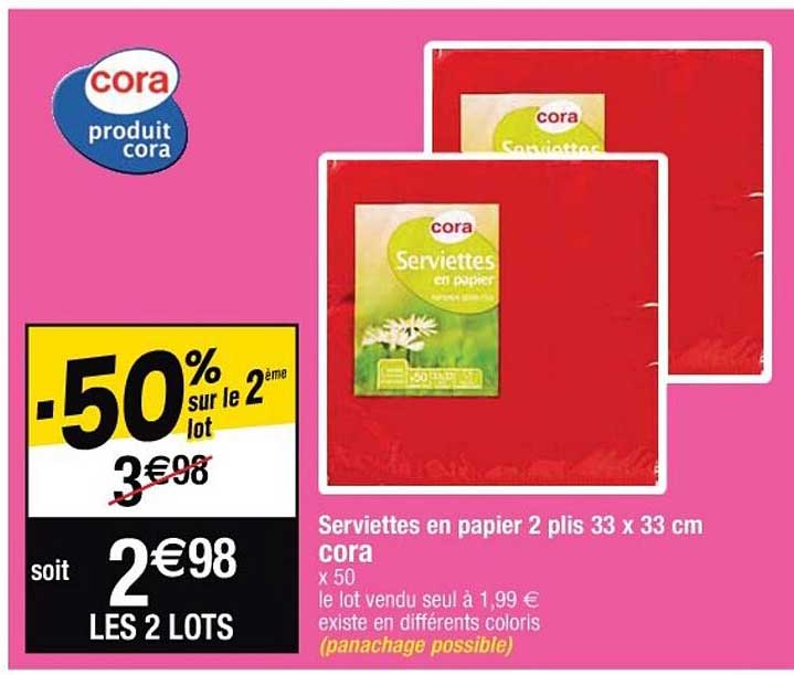 serviettes en papier 2 plis 33 x 33 cm cora