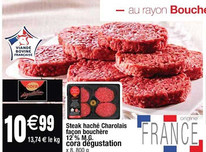 steak haché charolais façon bouchère 12% m.g. cora dégustation