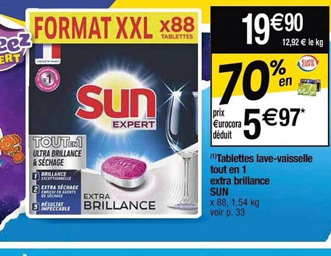 tablettes lave-vaisselle tout en 1 extra brillance sun