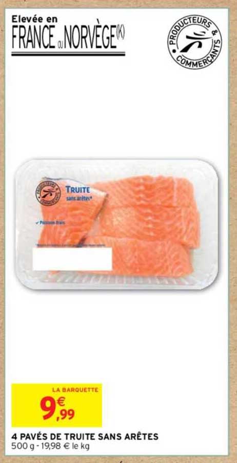 4 pavés de truite sans arêtes