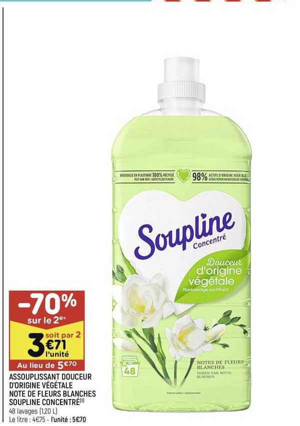 assouplissant douceur d'origine végétale note de fleurs blanches soupline concentré