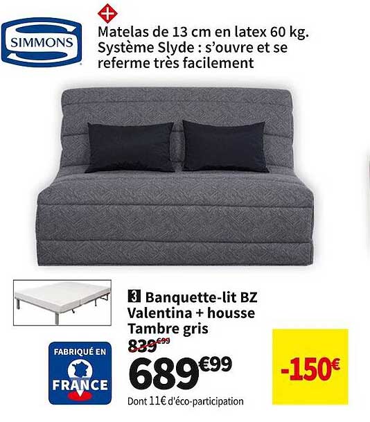 banquette-lit bz valentina + housse tambre gris