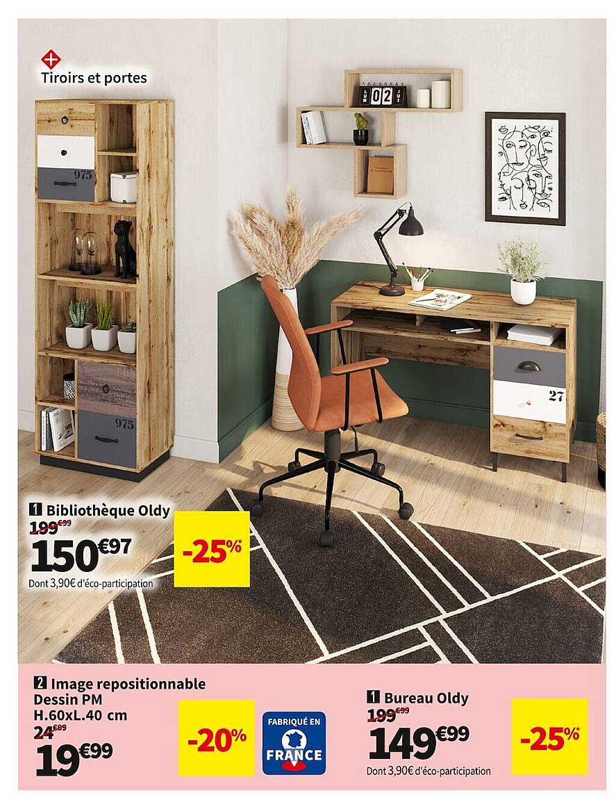 bibliothèque oldy, image repositionnable dessin pm h. 60 x l. 40 cm, bureau oldy